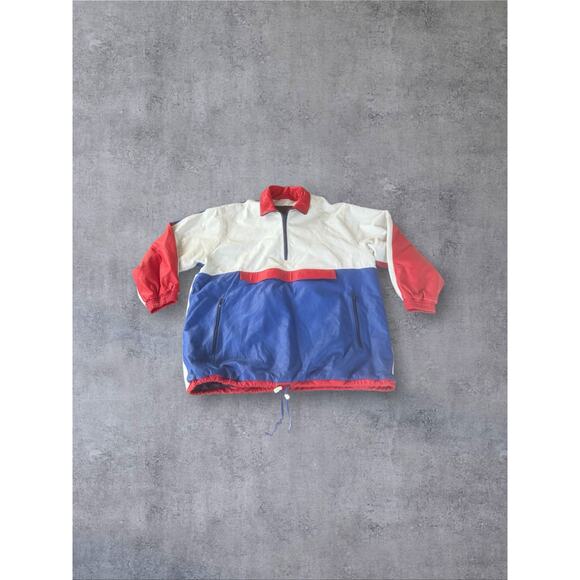 Vtg Deerskin Color Block Anorak Pullover Hooded Jacket Men’s Large 1990s USA